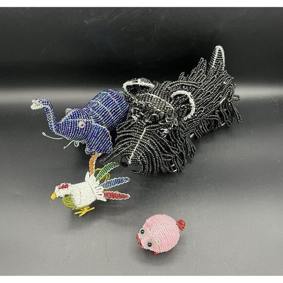 Beadworx By Grassroots Lot Of 4 Beaded Sculpture Dog Elephant Pig Rooster Farm - Picture 3 of 16